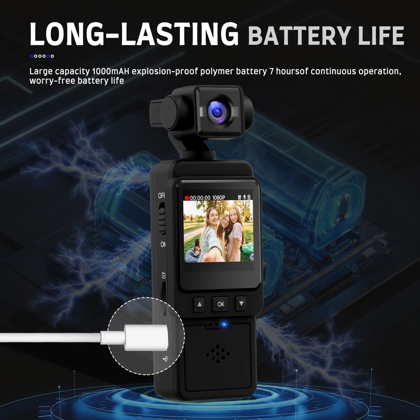 Inefala 1080P Sports Pocket Camera 1.54" Mini Lens 180° Rotatable WiFi Wireless Video Recorder 5hours Endurance Motion Camera