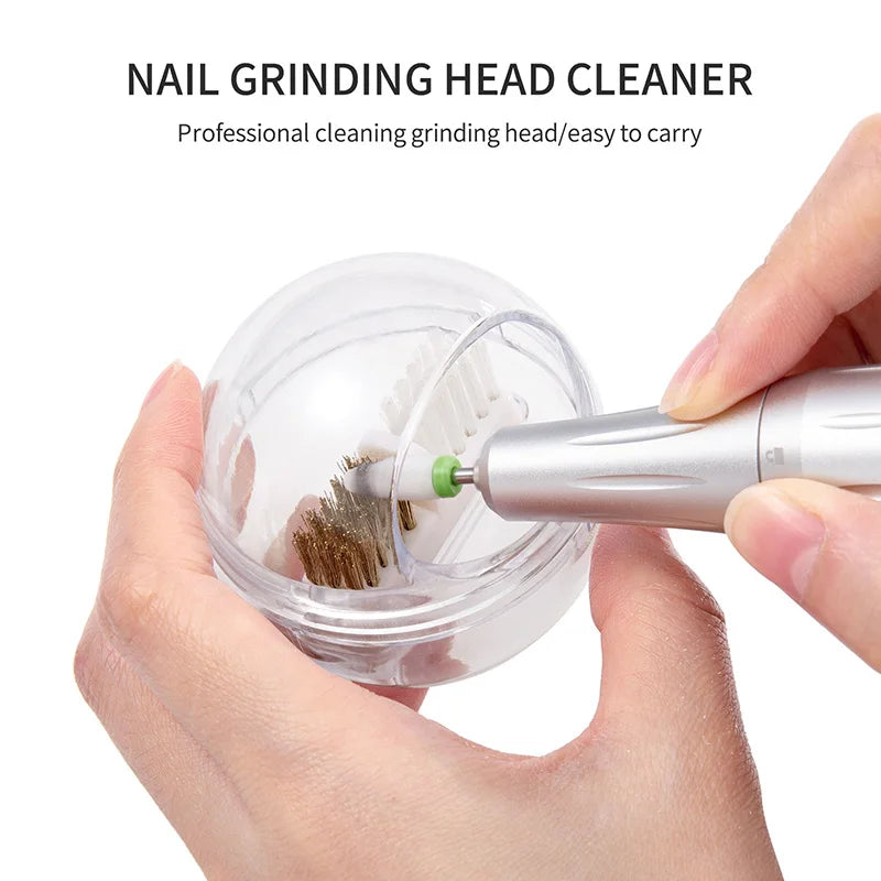Electric Nail Drill Bits Cleaning Brush with Dustproof Box Portable Manicure Cutter Cleanser Copper Wire Brush Clean Tools