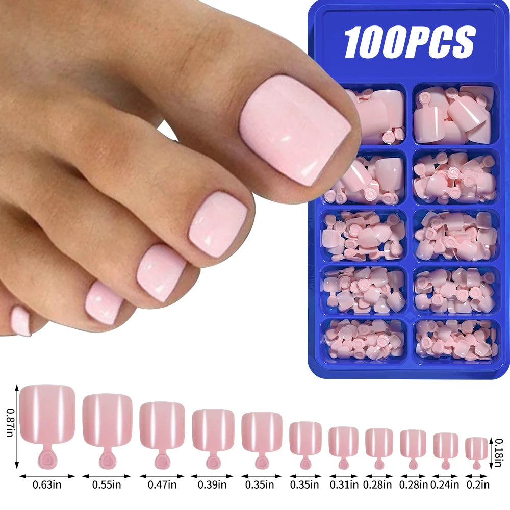 100Pcs Light Pink Press on Nails Short Medium Square Wearable Fake Nails Tips 10 sizes Full Cover False Nails Finger Decoration