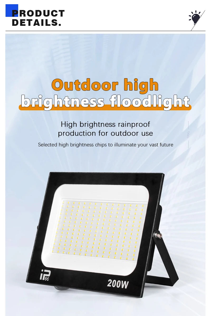 LED Floodlight Outdoor IP66 Waterproof Path Light Spotlight 10W 20W 30W 50W 100W 200W Outdoor Garden Porch Courtyard Lamp AC220V