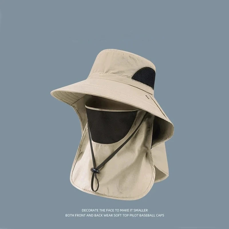 UPF 50+ Sun Hat with Face Neck Flap Wide Brim UV Protection Fishing Hat for Men Women Outdoor Hiking Gardening