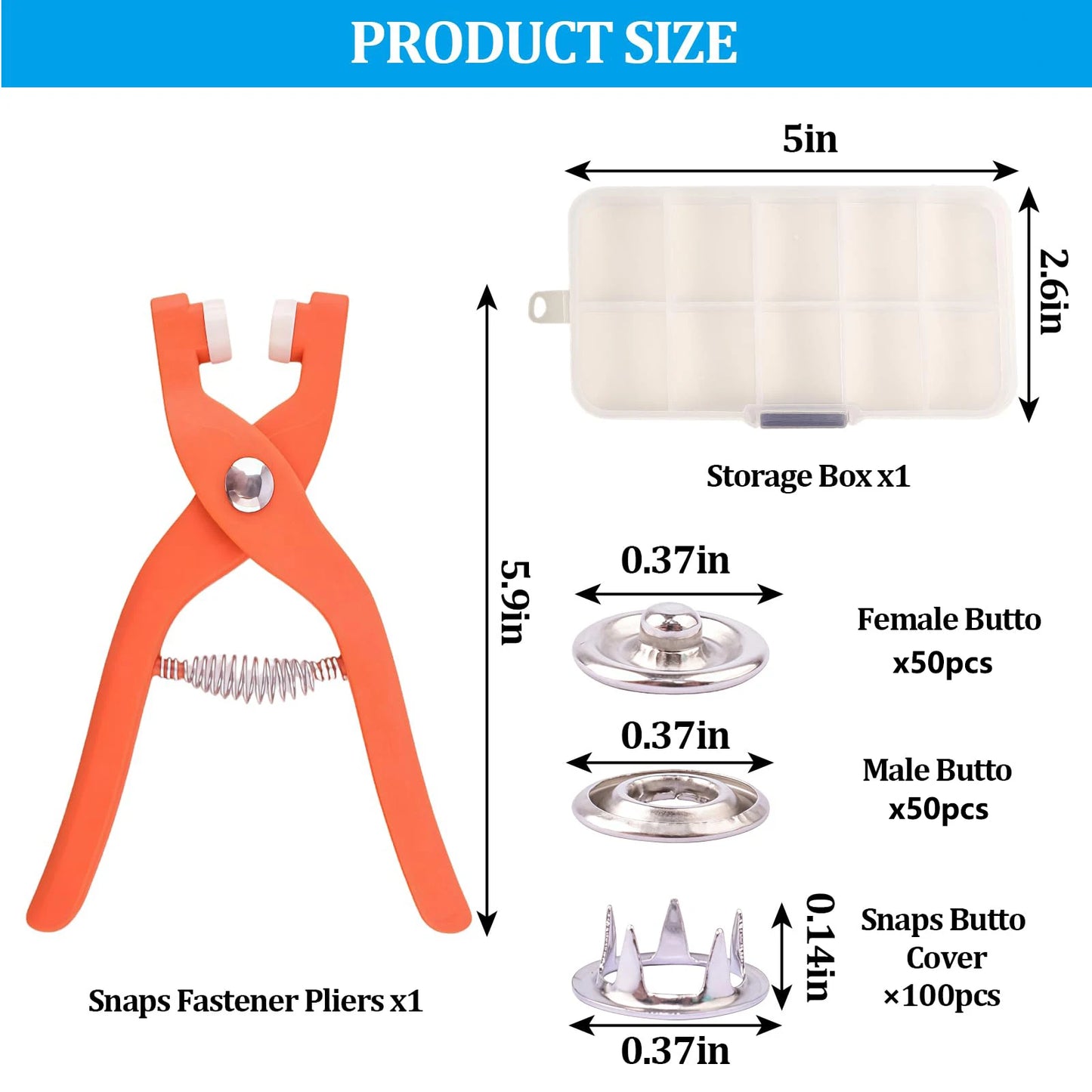 Snap Button Kit,Sets Metal Snap Buttons with Fastener Pliers Press Tool and Box, Rust Proof DIY Press Studs Button Fix Tool
