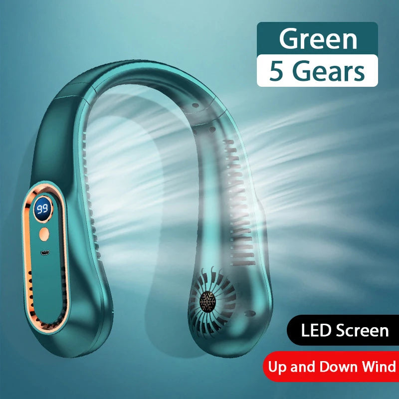 5 Speeds Neck Fan, LED Display, 360° Airflow, Quiet Portable USB Wearable Fan for Travel Office Home
