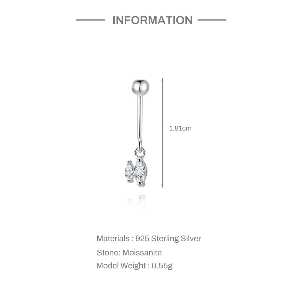 CANNER 1PC Moissanite Spherical Vertical Eight-pointed Star Piercing Earrings 925 Sterling Silver Jewelry Valentine's Day Gift