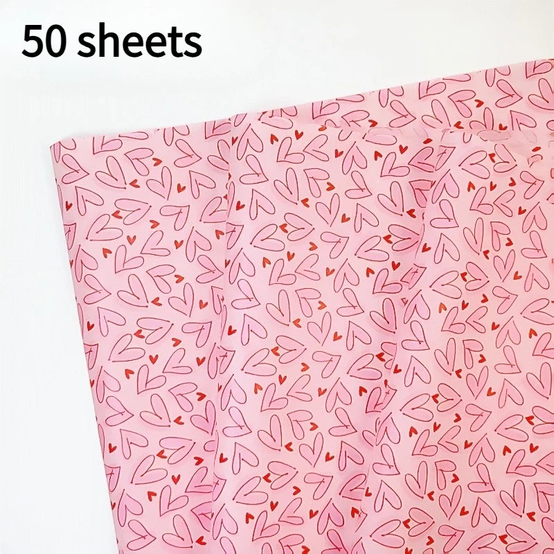 50 Sheets Bright Pink Heart Tissue Wrapping Paper with & heart patterns-Suitable for Bouquet Wrapping,DIY Crafts,Valentine's Day