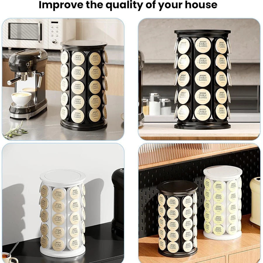 K Cups Pods Carousel Holder 360° Rotating K Cup Storage Organizer Stand Compatible with 40 Keurig Kcup Pods Coffee Pod Storage
