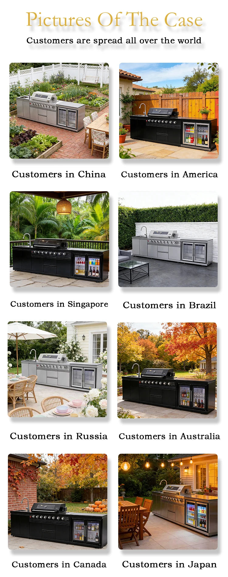 Stainless Steel Outdoor Kitchen With BBQ And Fridge With Grill Cooktop Sink Fridge Rolling Movable On Wheels For Backyard Patio