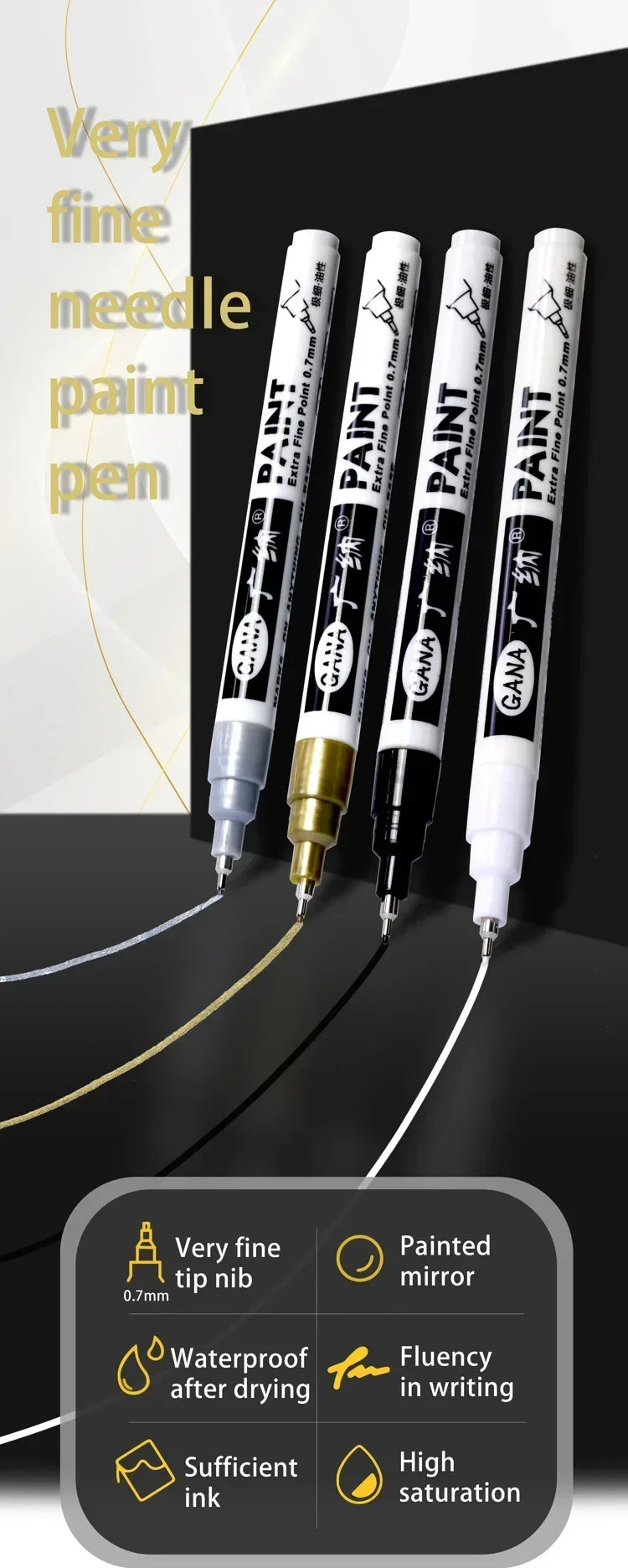 4pcs Oil Based White Black Permanent Paint Markers Pens 0.7mm Extra Fine Waterproof, for Rock Painting, Wood, Metal, Canvas