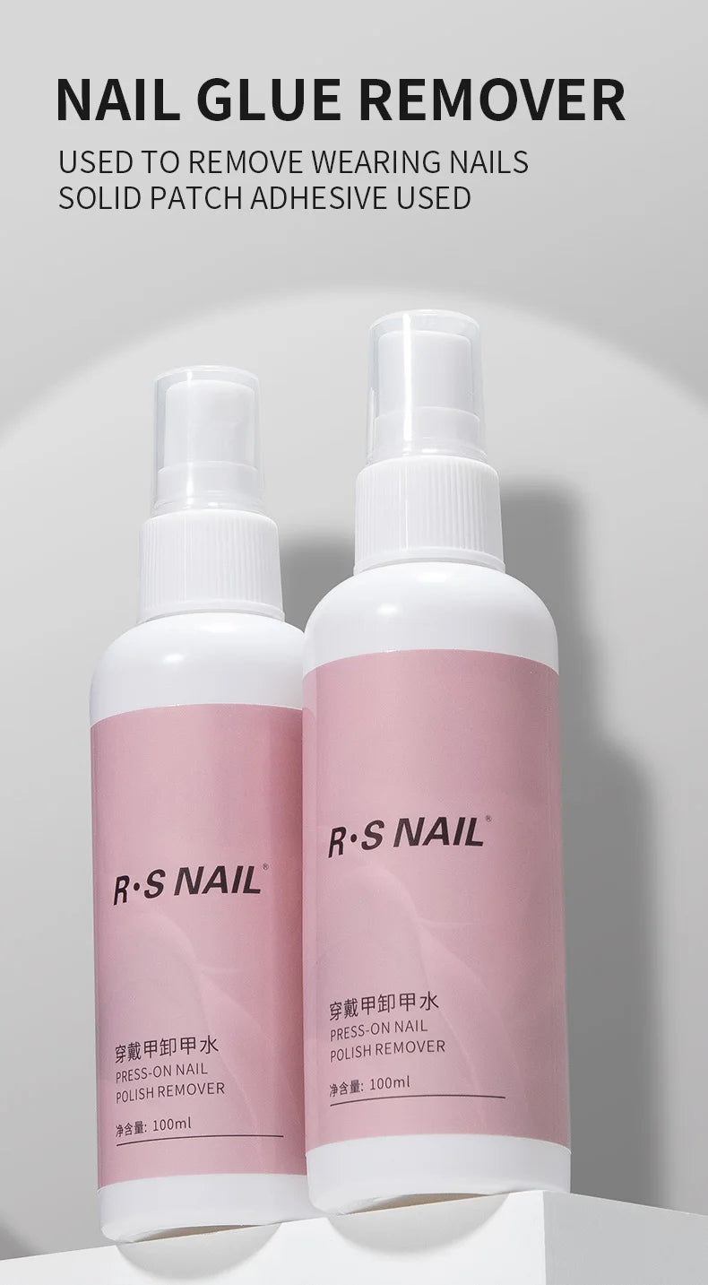 RSNAIL 100ml Nail Glue Remover for Press On Nails Solid Nail Glue Gel On Fake Nail Tips Acrylic Nail Can't Remove Gel Nail Polis