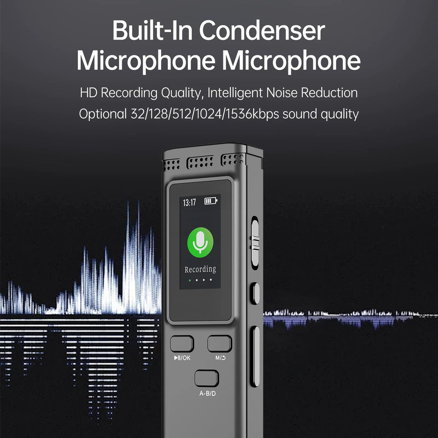 64GB/16GB/8GB Digital Voice Recorder Voice Activated Audio Recording Noise Reduction with Playback MP3 Music Player 288hrs