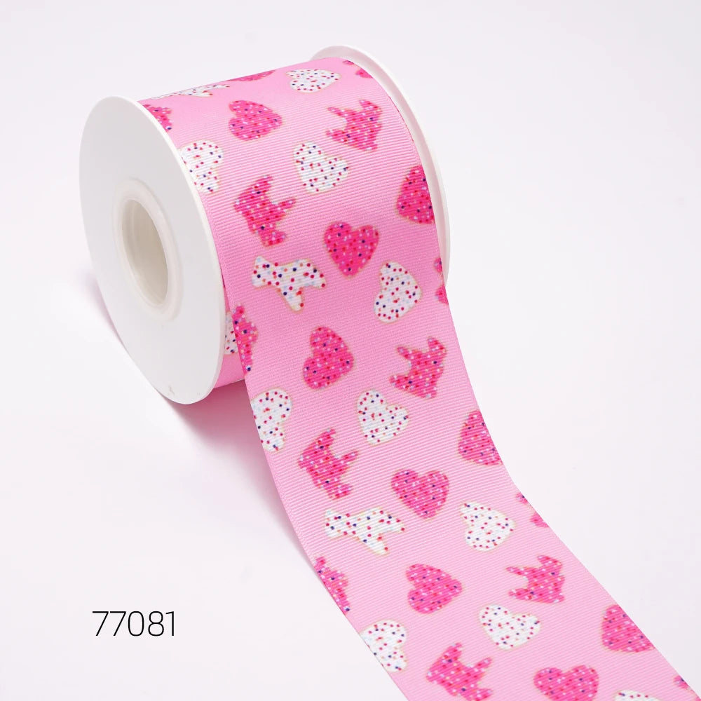 5 Yards 3inch 75mm of  Valentine's Day flowers  Printed Ribbon For Hair Bows DIY Crafts Handmade Accessories 76711