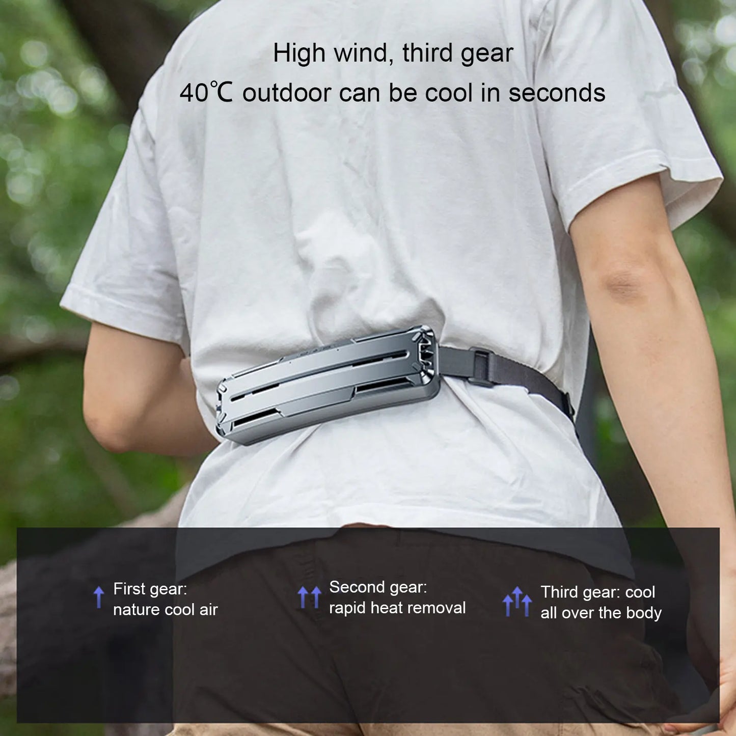 Travel Fan Wearable Waist Fan Multifunctional 3 Speeds Adjustable Ice Compress Efficient Wide Angles Belt Fan for Outdoor Sports