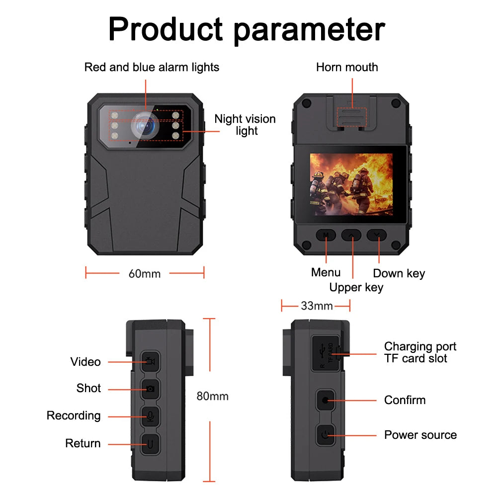 1080P 4K Camera Outdoor Law Enforcement Recorder Mini Camera With High-Definition Screen, High-Definition Black Bodycam
