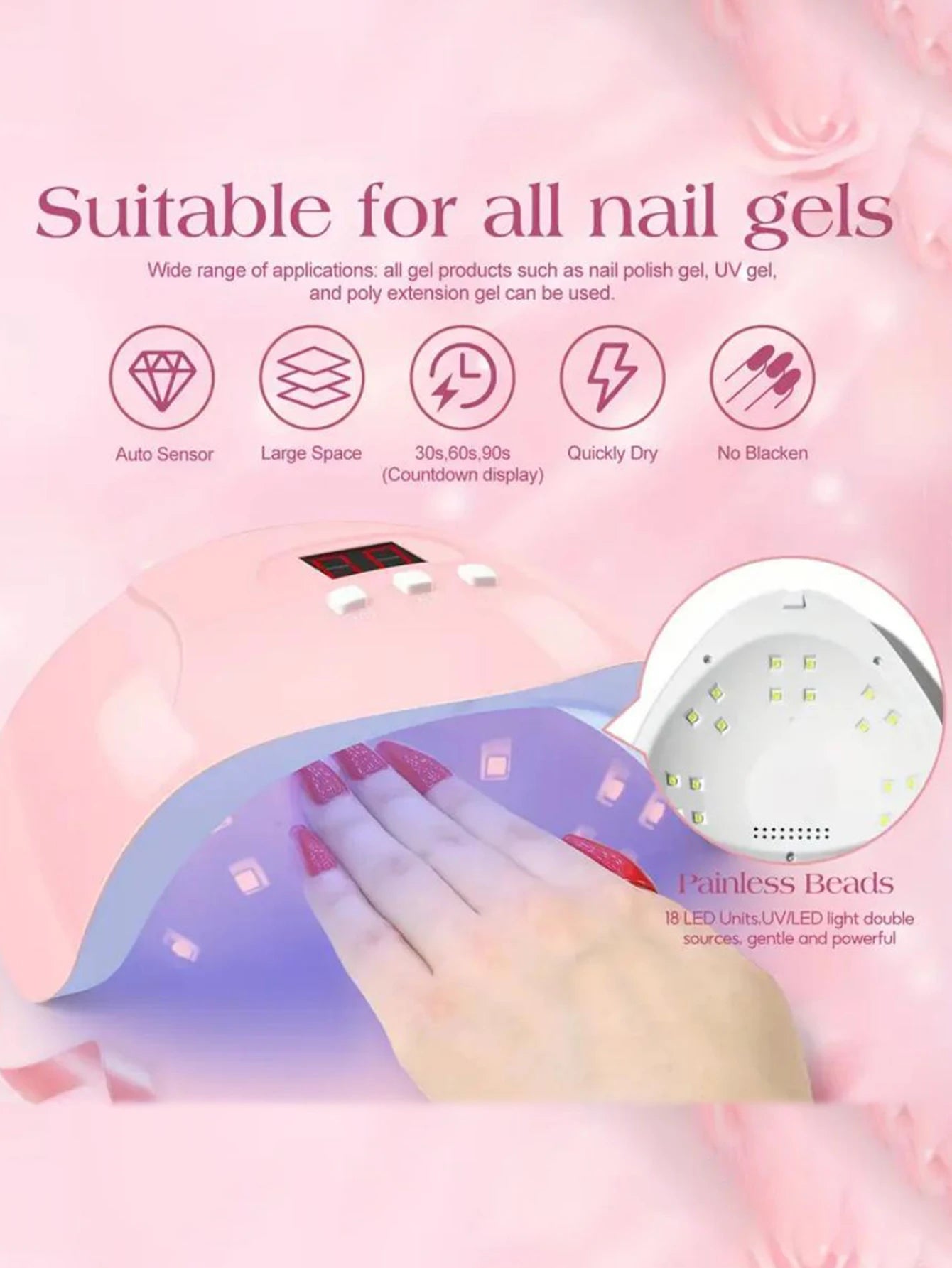 Manicure tool set, including manicure lamp, professional polisher, dead skin remover, cuticle separator - stainless steel DIY ma