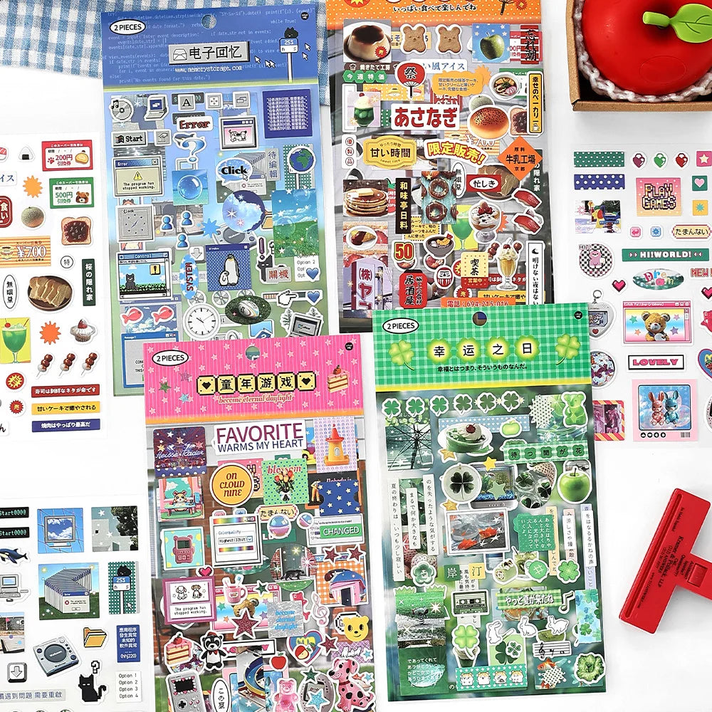2sheets Kawaii Japanese Childhood Memories Die cut Adhesive Sticker Junk Journal Collage Decoration Scrapbook Diary Cute Sticker