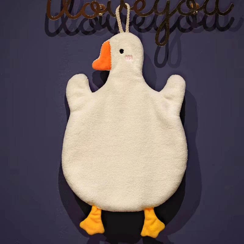 Cute Cartoon Big Goose Hanging Hand Towel Super Absorbent Quick Dry Wipe Cloth Soft Hanging Towel For Kitchen Bathroom Washroom