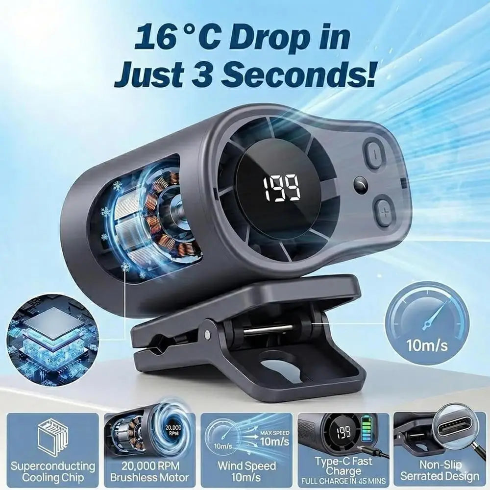 Travel Fan Clip On Low Noise LED Display Waist Clip Fan for Cycling Traveling Fishing Camping Beach Road Trip Jobsite Men Women