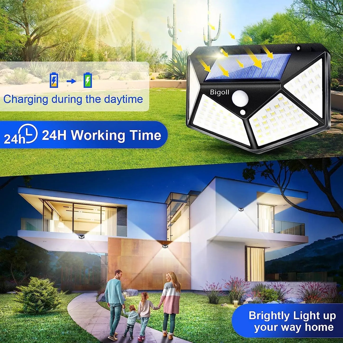 100 LED Outdoor Solar Lamp Outdoor Garden Decoration Solar LED Light Waterproof Sunlight Powered Spotlight with Motion Sensor