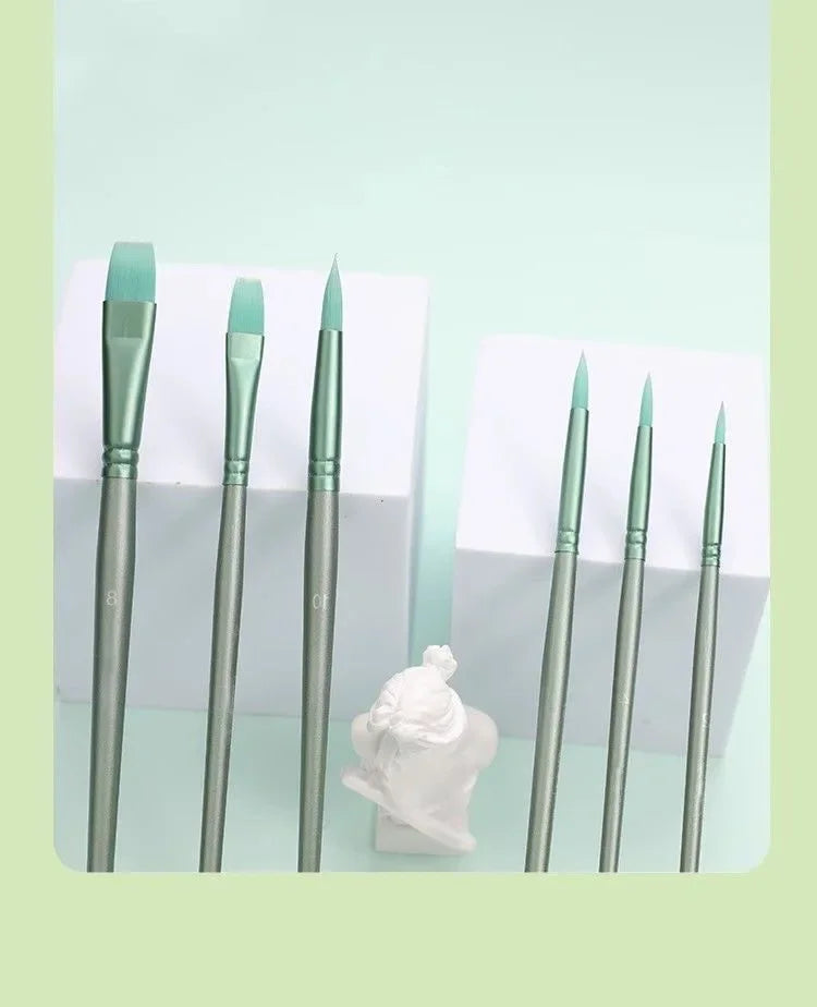 Watercolor Brush Set Pointed Round Flat Head Soft Hair Beginner's Art Student Hand Drawn Watercolor Nylon Painting Material