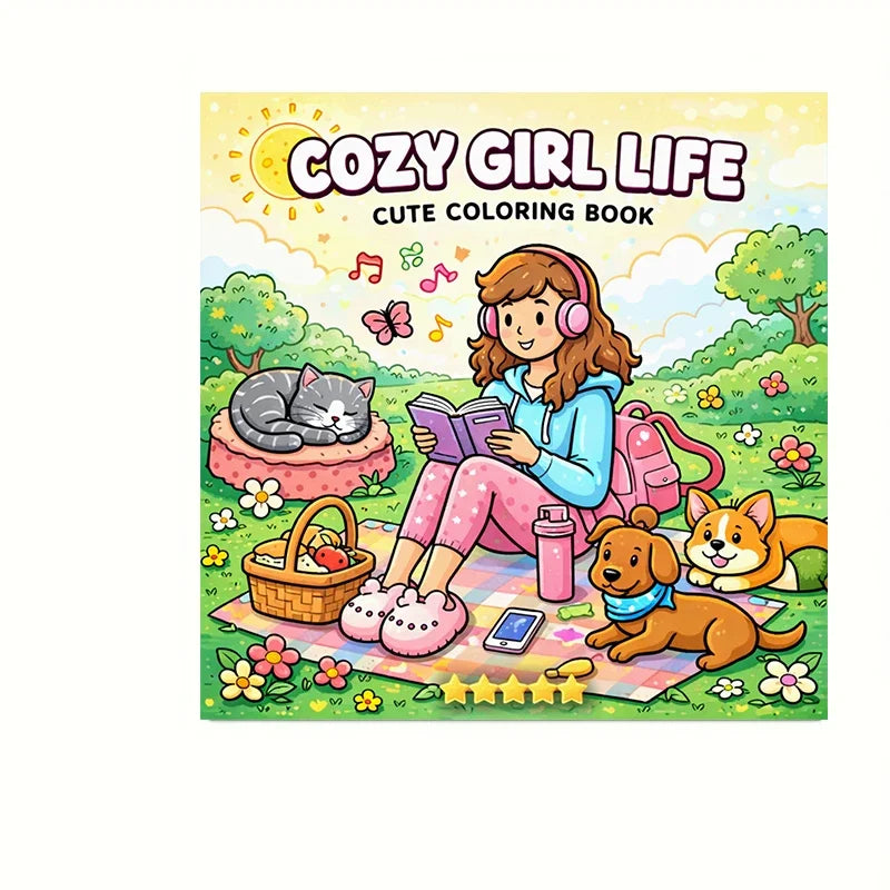 28 Pages Cozy Girls's Life Coloring Book for Adult | Colouring Book for Stress Relief, Birthday Day Gift, Back to School Supplie