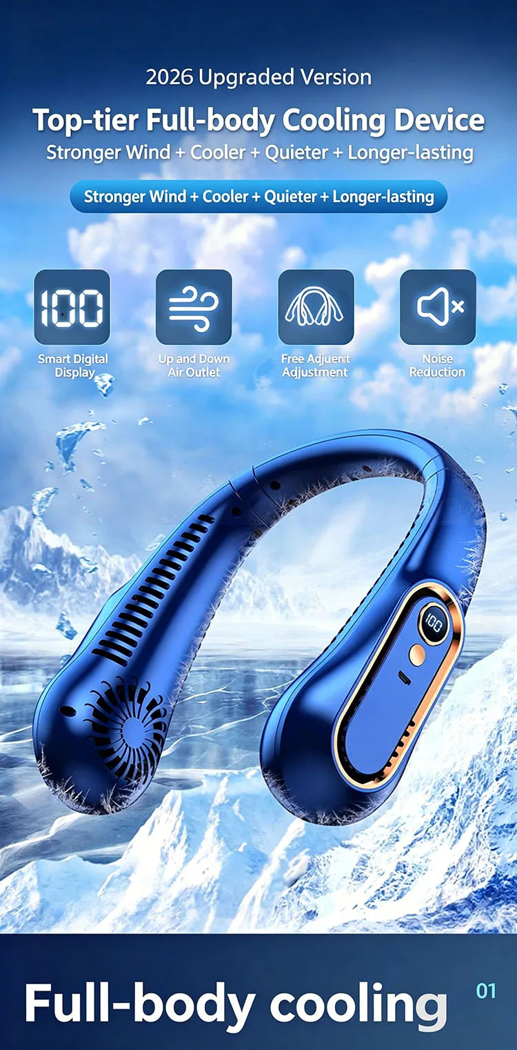 5 Speeds Neck Fan, LED Display, 360° Airflow, Quiet Portable USB Wearable Fan for Travel Office Home