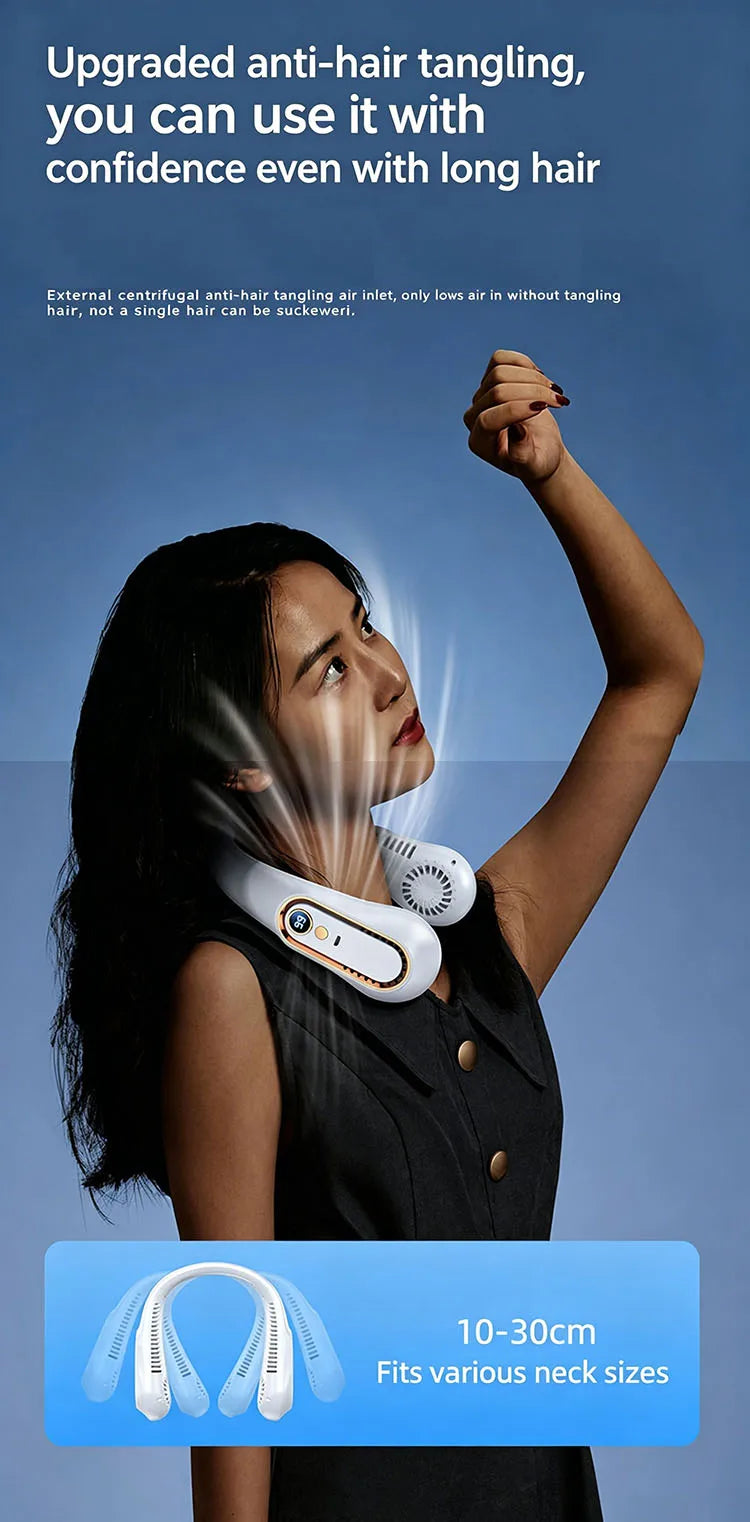 5 Speeds Neck Fan, LED Display, 360° Airflow, Quiet Portable USB Wearable Fan for Travel Office Home