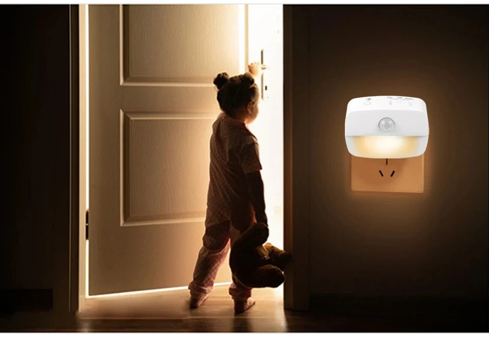 LED Night Light EU US Plug In Smart Motion Sensor Light 220V Wall Lamp For Home Aisle Hallway Stair Kitchen Bedroom Night Lamp