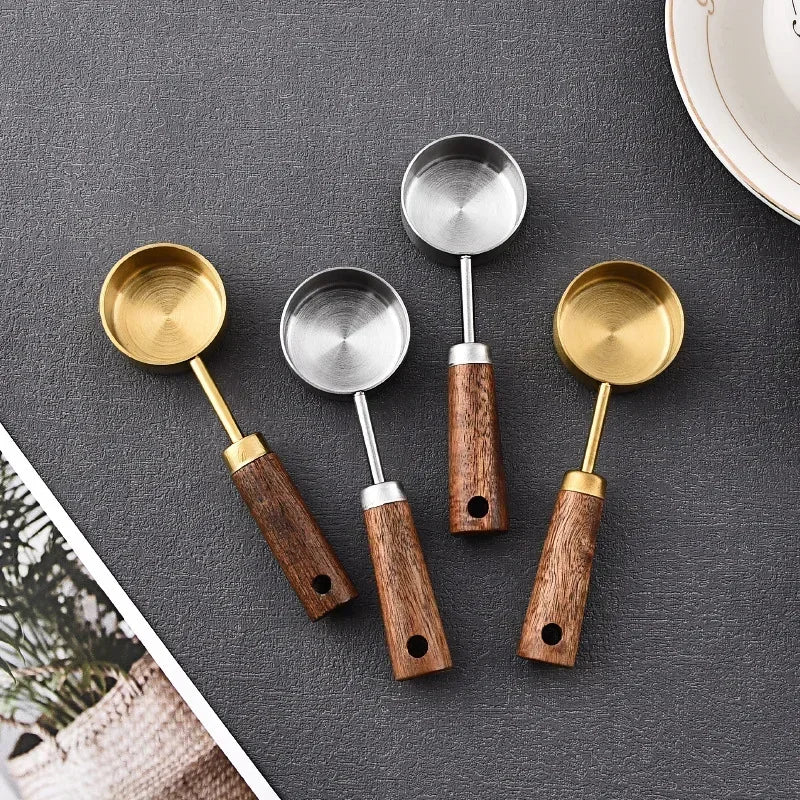 15ml Stainless Steel Measuring Spoon Tablespoon Coffee Scoop Wood Handle Sugar Powder Coffee Bean Measure Spoon Kitchen Tools