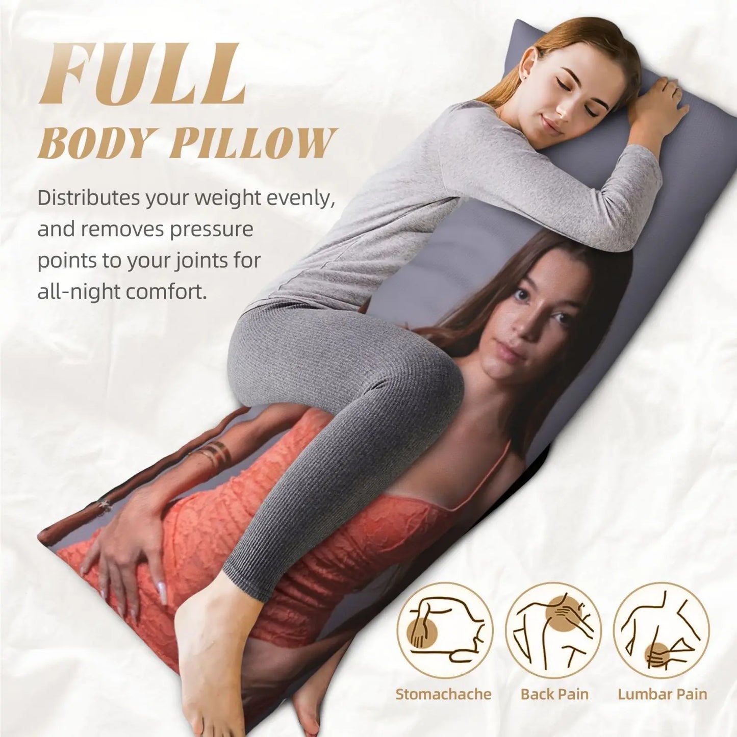 Customize 1 photo pillow cover, personalized 50.8x137.16cm, made of polyester material, modern style, printed zipper design, was