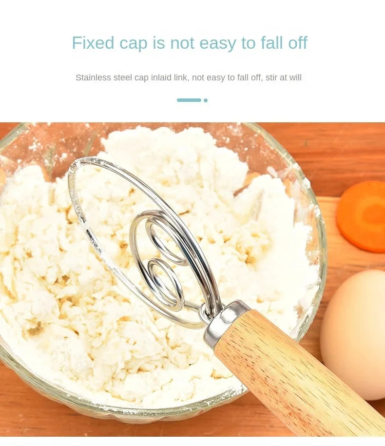 Danish Dough Whisk Stainless Steel Bread Mixer Wooden Handle Hand Blender Egg Beater DIY Baking Tools for Cake Pizza Pas