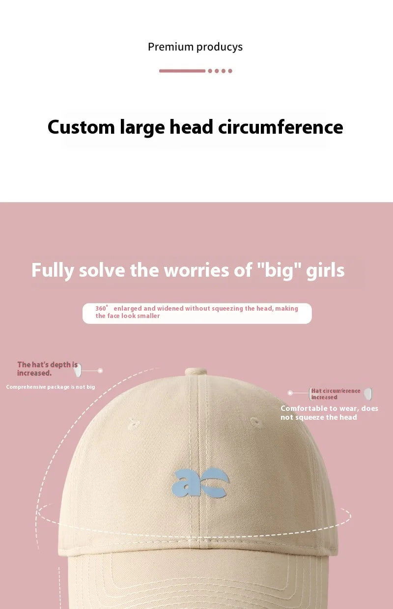 Plus Size Fashion Baseball Cap Deep Wide Brim Large Round Face Slimming Duckbill Hat Breathable Comfortable Chinese Bran