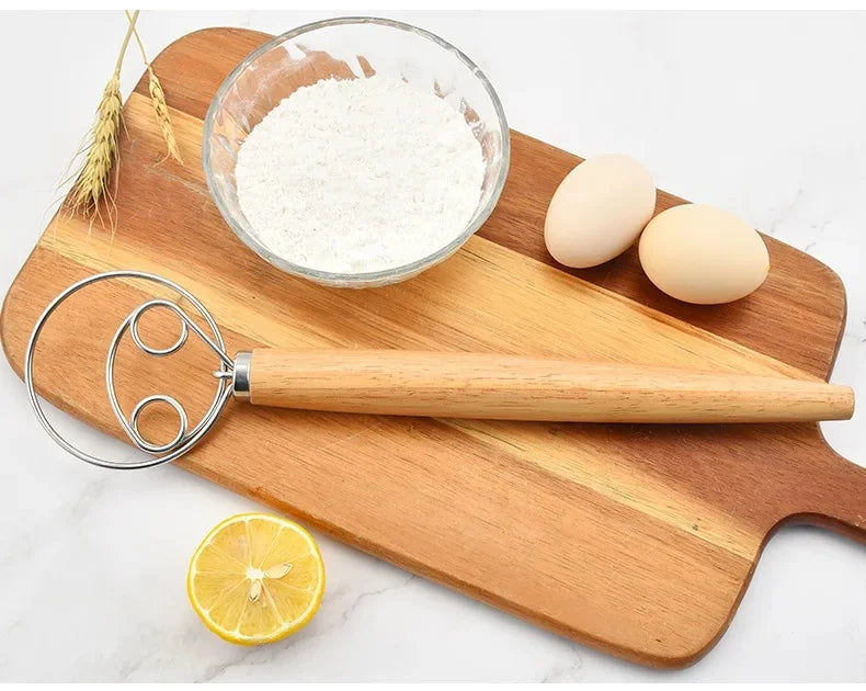 Danish Dough Whisk Stainless Steel Bread Mixer Wooden Handle Hand Blender Egg Beater DIY Baking Tools for Cake Pizza Pas