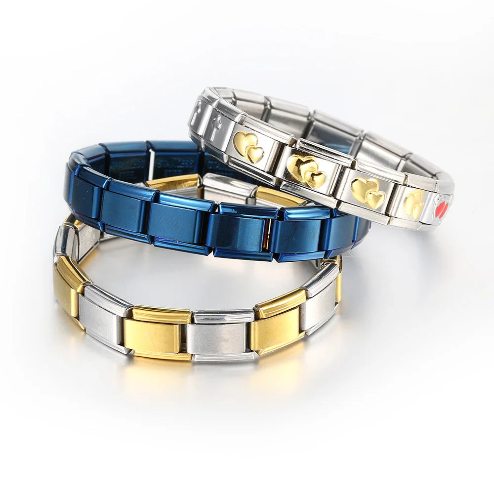 2025 Trendy 9mm Width Italian Charm Link Elastic Bracelet Fashion Stainless Steel Bangle Chain on Hand Factory DIY Making