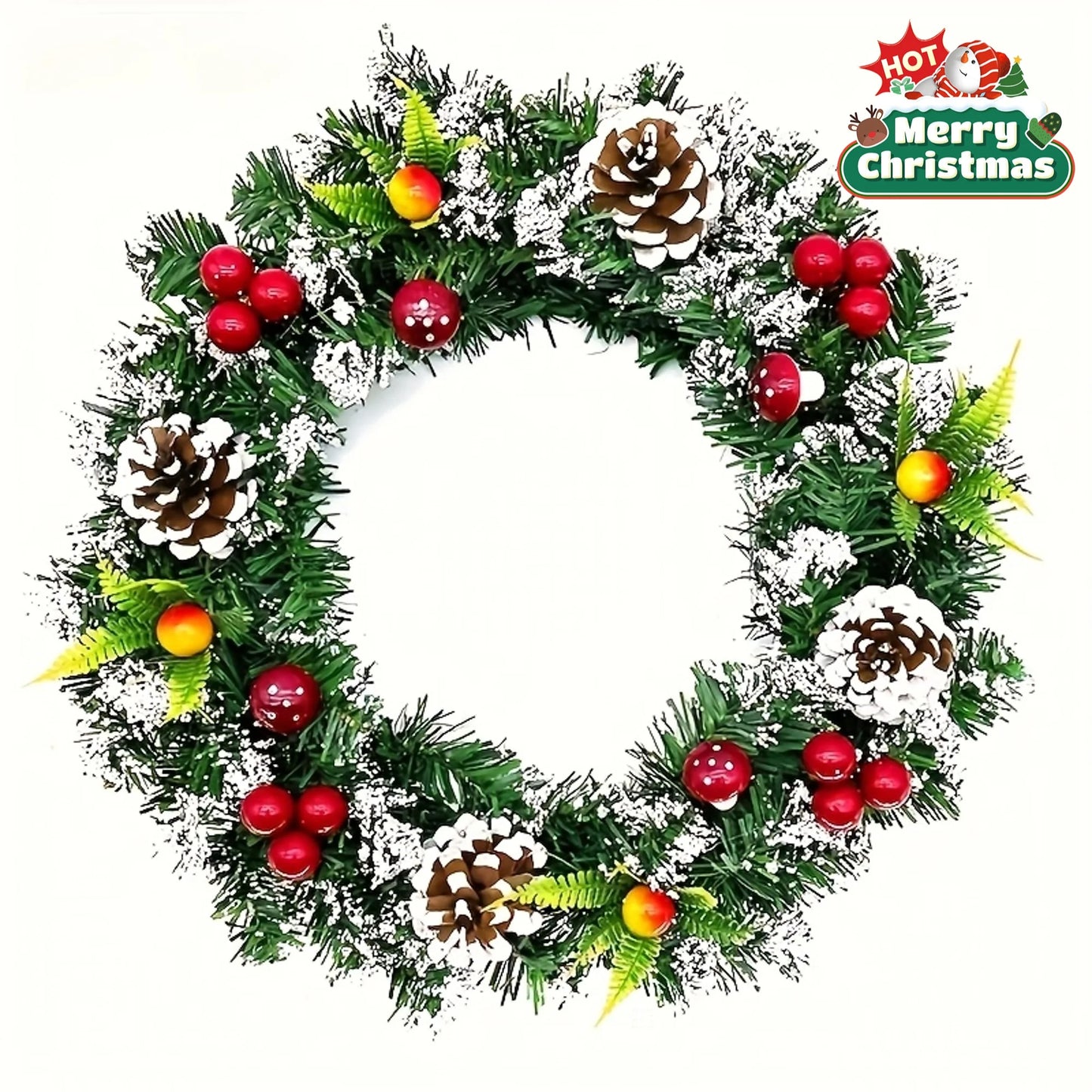 Classic Christmas wreath, holiday wreath, handmade Christmas tree decoration, simulated mushroom red fruit wreath