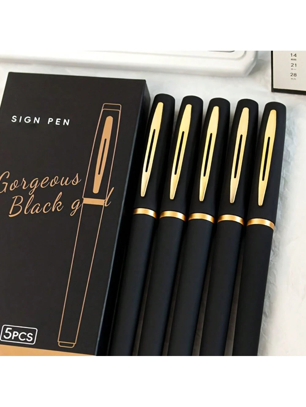 1/10Pcs-Stylish Black Gold Neutral Pen - 0.5mm Fine Tip, High Capacity, Ideal for Offices