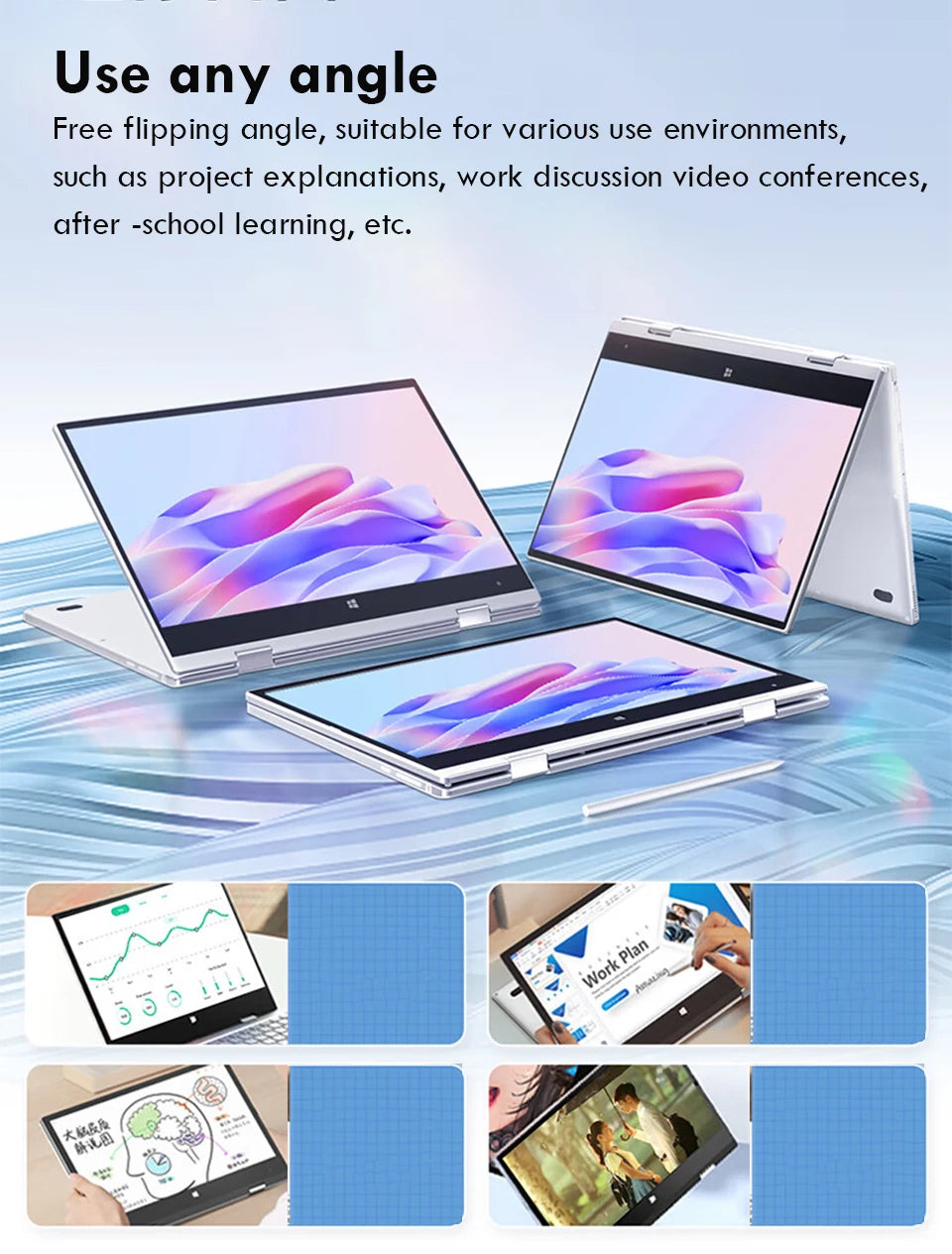 2 in 1 mini Laptop Computer Portable Touch Screen 11.6 Intel N4020 8GB 512GB Windows 11 Pro Office Learning Tablet PC Notebook