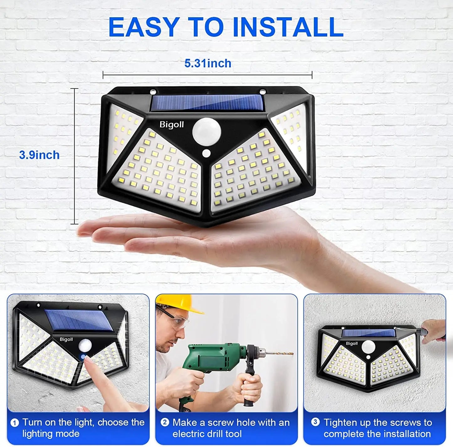 100 LED Outdoor Solar Lamp Outdoor Garden Decoration Solar LED Light Waterproof Sunlight Powered Spotlight with Motion Sensor
