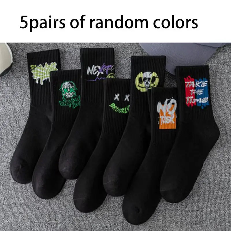 Couple long socks, sports cotton socks, ins student basketball socks, breathable and odor-resistant, black and white men's mid-c