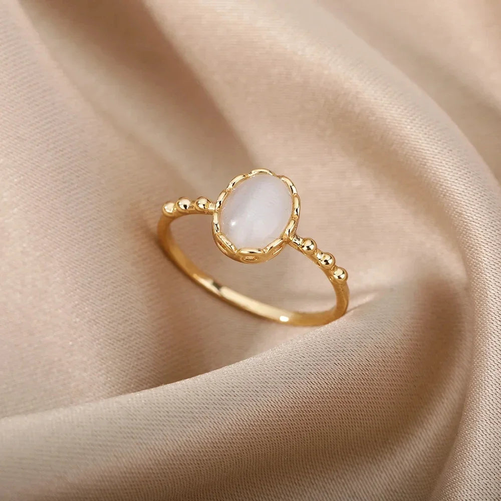 Trend Opal Finger Rings For Women Stainless Steel Adjustable Couple Geometric Open Ring Handmade Aesthetic Jewelry Gift Anillos