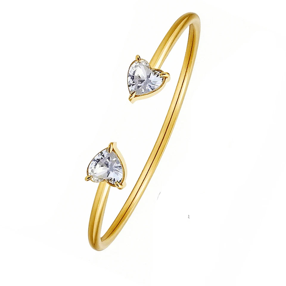 Yupsk 18K Gold Plated Stainless Steel Heart Shape Zirconia Open Bracelet for Women Sparkling Zircon Valentine's Day Gift