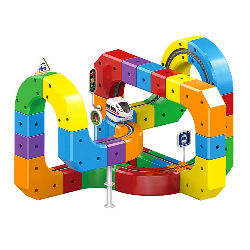 Electric Magnetic Track Set with Anti-Gravity Vehicles - 100+ Pieces STEM Building Toys, Creative DIY Railway for Kids Gift Toy