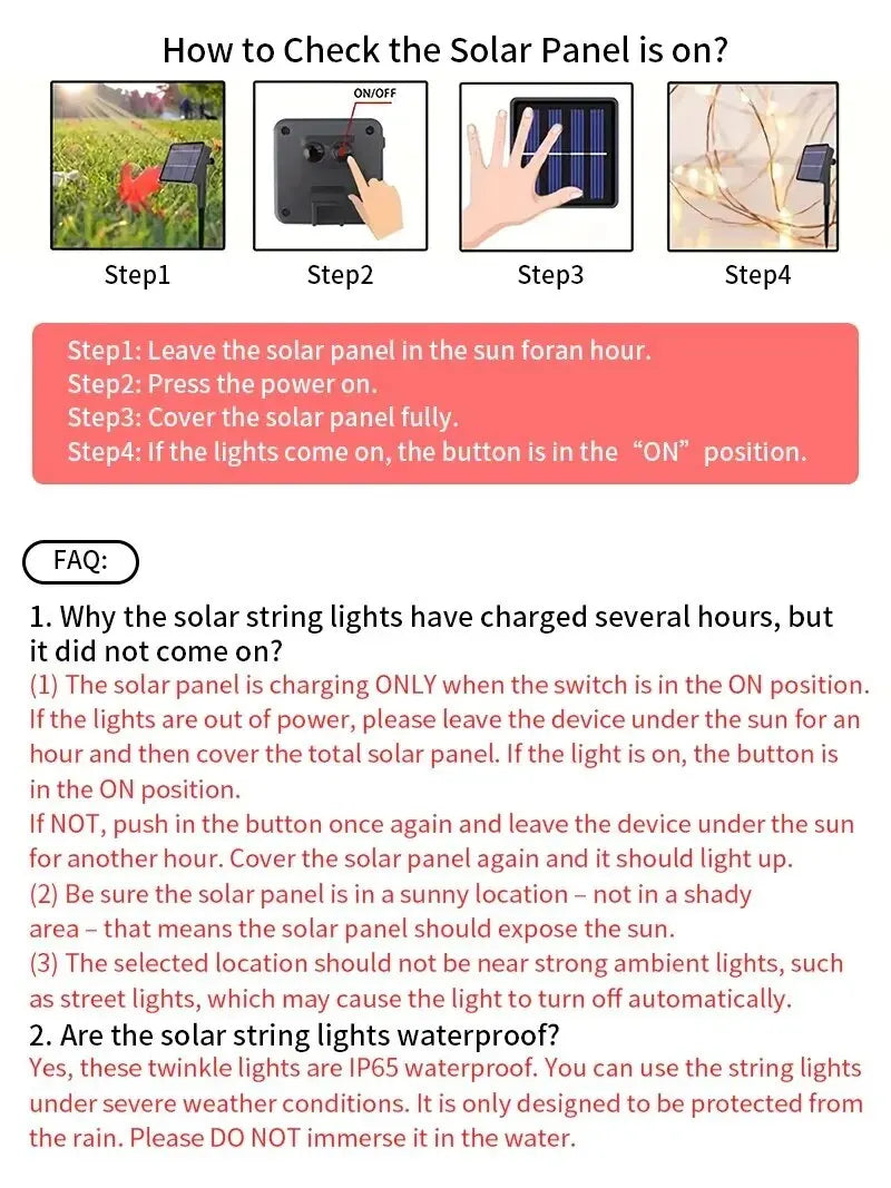 Solar Light String - 1 Set Outdoor Waterproof 8-Mode Copper Wire Fairy Lights for Garden & Christmas
