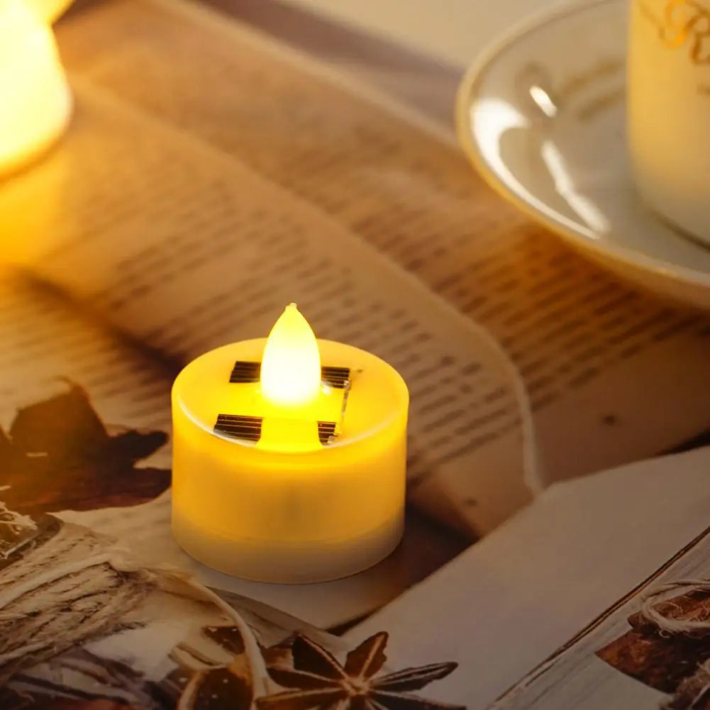 Solar Candle Tea Lamp Smokeless Simulation LED Electronic Wax Lamp Christmas Halloween Candle Outdoor Tea R5P0