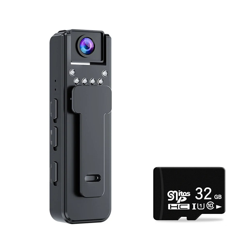 1080P Mini Body Camera 180° Rotatable Lens Body Mounted Camera Small Portable IR Night Vision Police Body Camera for Bike