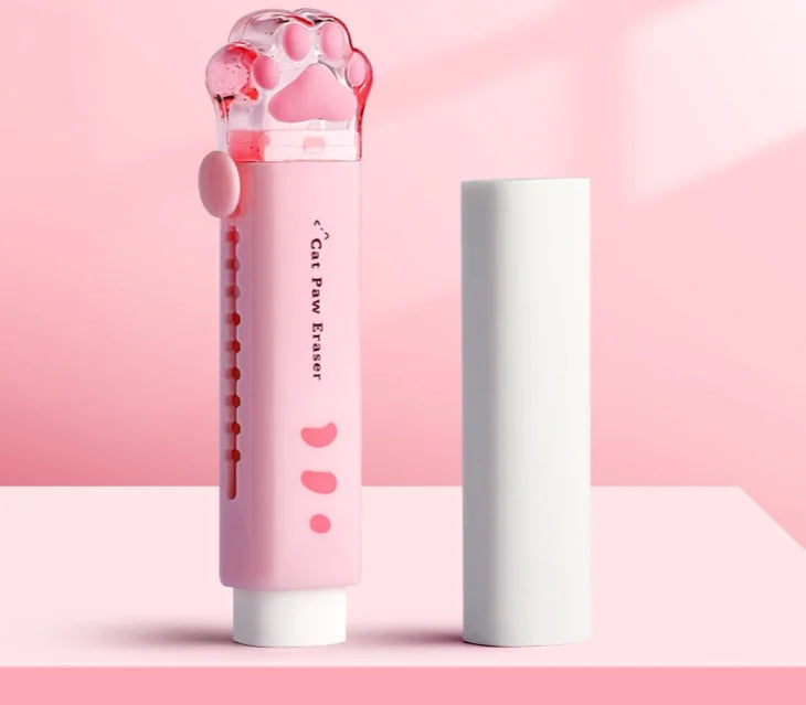 Eraser with retractable push-pull design, creative cartoon cat claw shape, student-specific stationery, portable eraser
