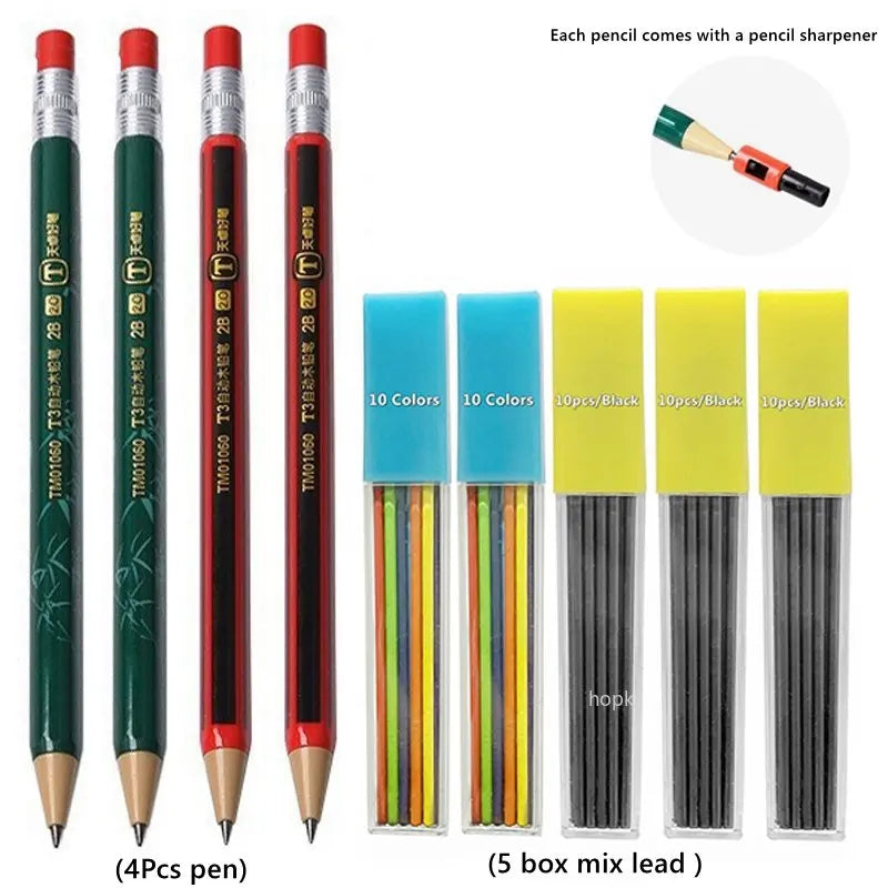 2.0 mm Mechanical Pencils Set 2B Automatic Student Pencils with Sharpener Color Pencil Leads School Pens Kawaii Cute Stationery