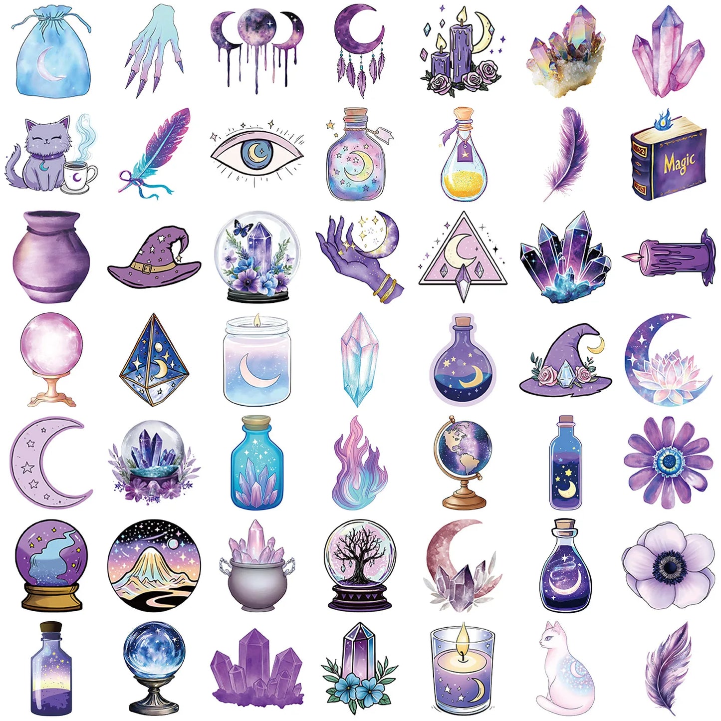 50Pcs Transparent PET Magic Witch Sparkling Film Sticker Pack Waterproof Transparent PET Hand Account Decor Guitar Notebook