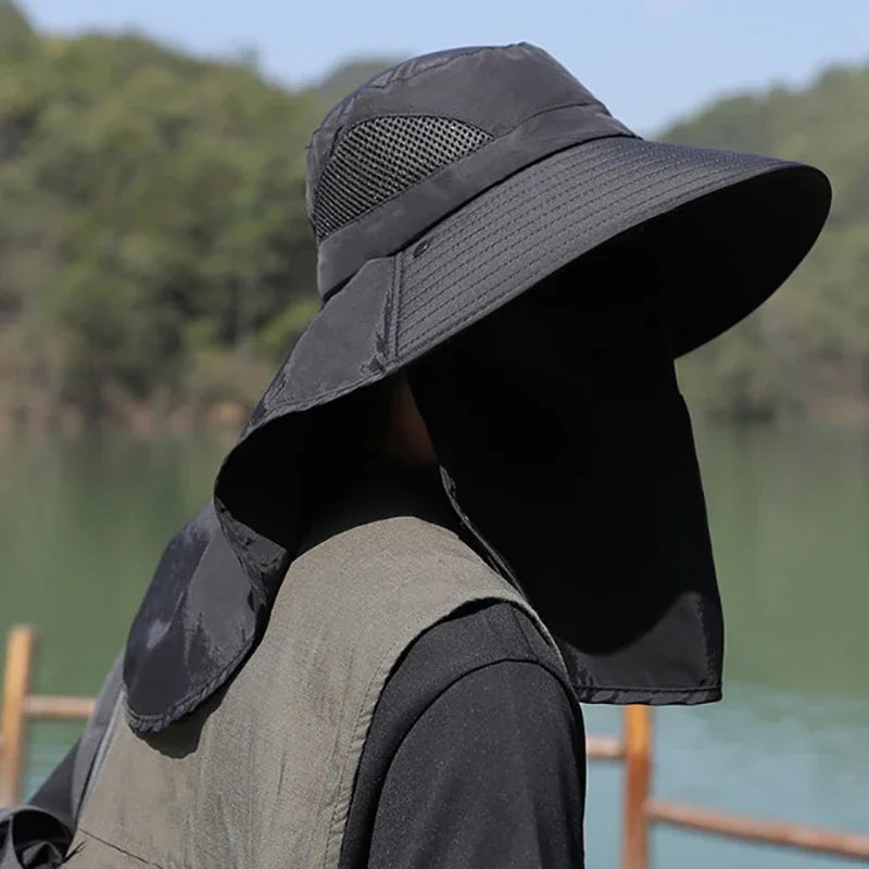 UPF 50+ Sun Hat with Face Neck Flap Wide Brim UV Protection Fishing Hat for Men Women Outdoor Hiking Gardening