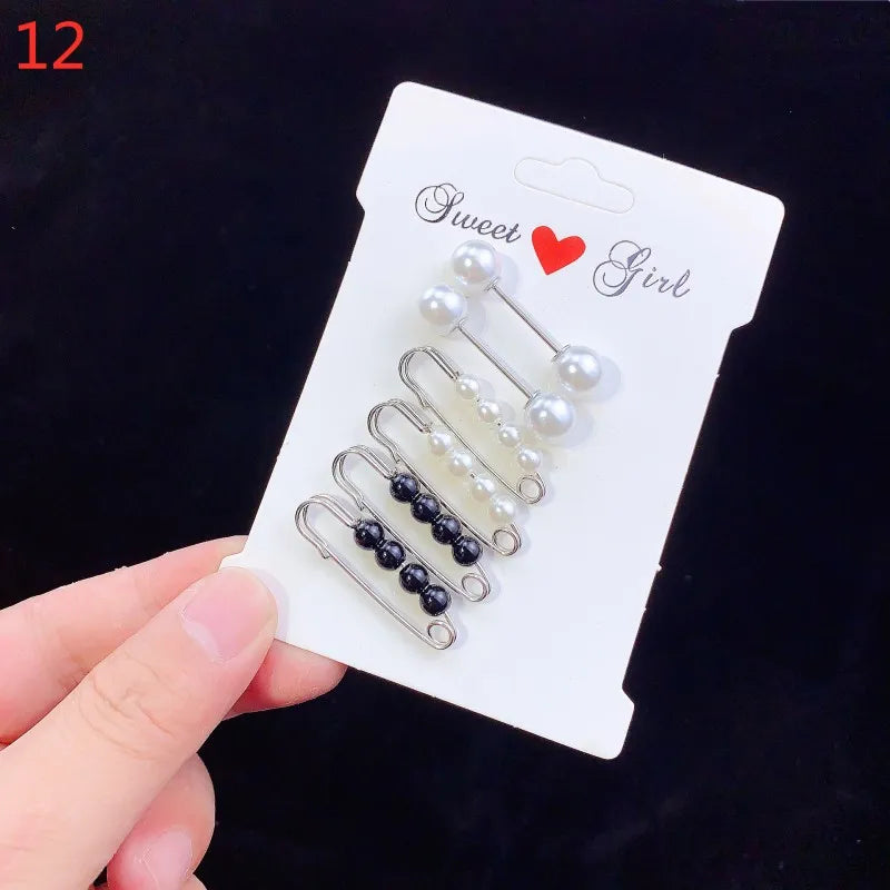 Pearl Brooches Set Waist Buckle Cardigan Jeans Button Brooch Pins Women Sweater Coat Anti Fall Pearls Clothes Pin Decoration