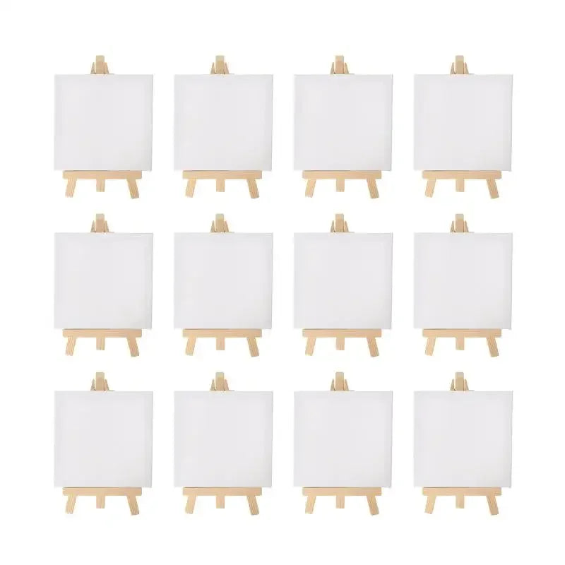 12pcs Artists 5 Inch Mini Easel +3 Inch X3 Inch Mini Canvas Set Painting Kids Craft DIY Drawing Small Table Easel for School